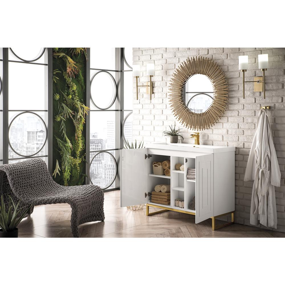 39.5" Single Vanity Cabinet, White, Radiant Gold w/White Composite Countertop. Picture 4