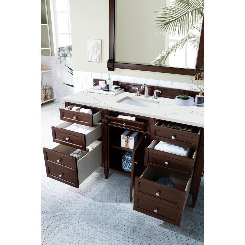Brittany 60" Burnished Mahogany Single Vanity w/ 3 CM Ethereal Noctis Quartz Top. Picture 4