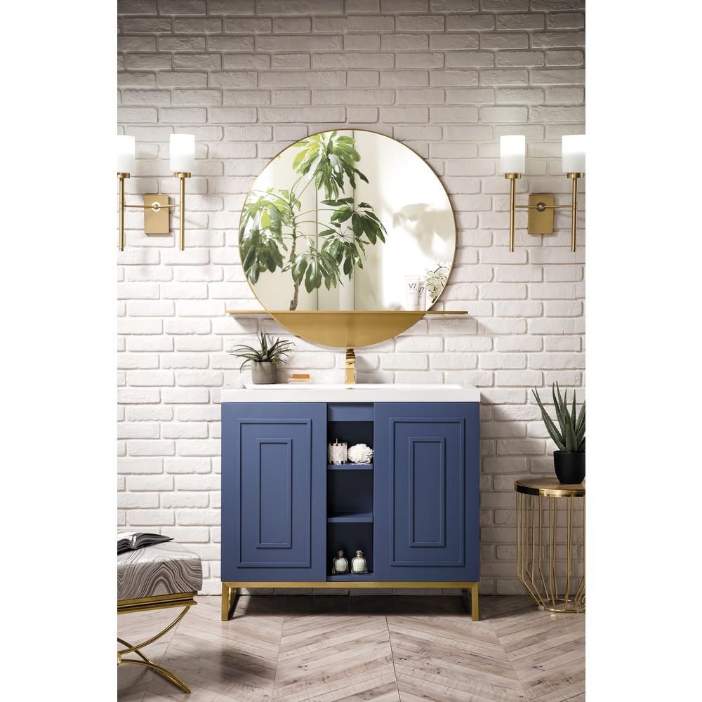 39.5" Single Vanity Cabinet, Azure Blue, Radiant Gold w/White Countertop. Picture 2