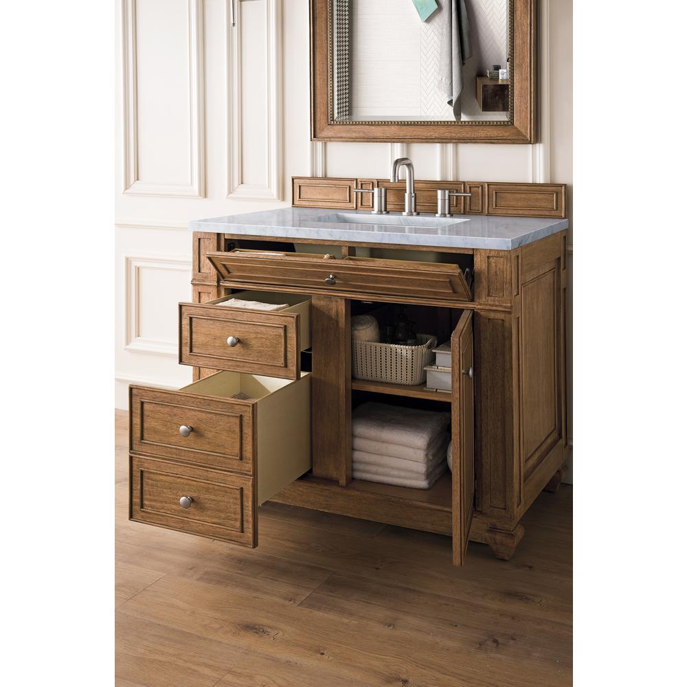 Bristol 36" Single Vanity, Saddle Brown, w/ 3 CM Arctic Fall Solid Surface Top. Picture 4