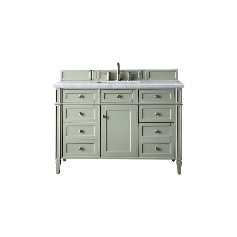 Brittany 48" Sage Green Single Vanity w/ 3 CM Carrara Marble Top. Picture 1
