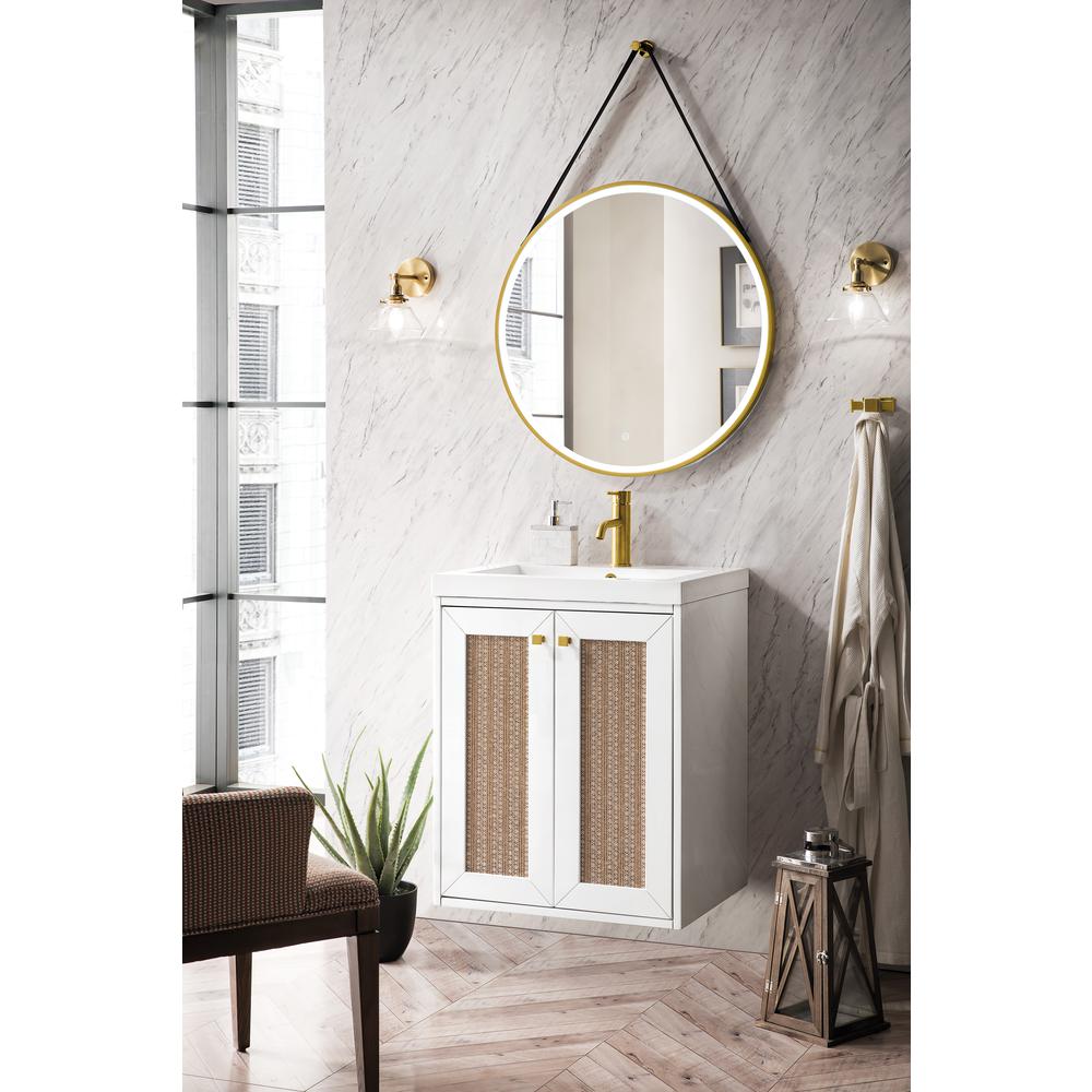 24" Single Vanity Cabinet, Glossy White w/ White Glossy Composite Countertop. Picture 2