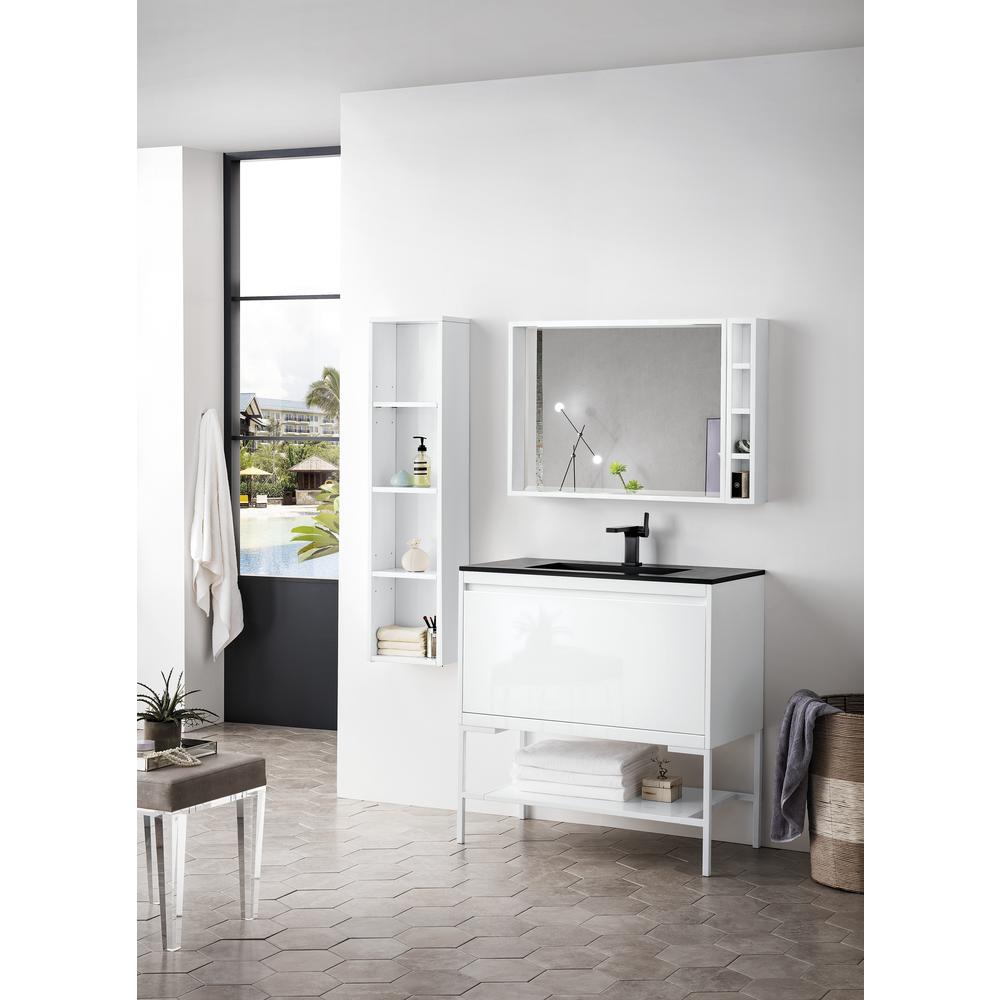 35.4" Single Vanity Cabinet, Glossy White, Glossy White Composite Top. Picture 3