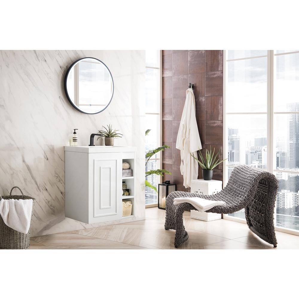 24" Single Vanity Cabinet, Glossy White w/ White Glossy Composite Countertop. Picture 3
