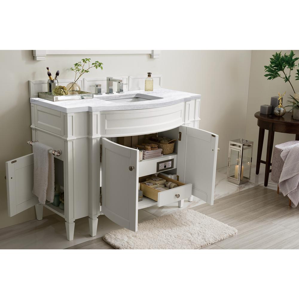 Brittany 46" Single Vanity, Bright White w/ 3 CM Arctic Fall Solid Surface Top. Picture 4