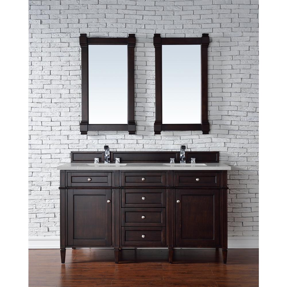 Brittany 60" Burnished Mahogany Double Vanity w/ 3 CM Eternal Serena Quartz Top. Picture 2