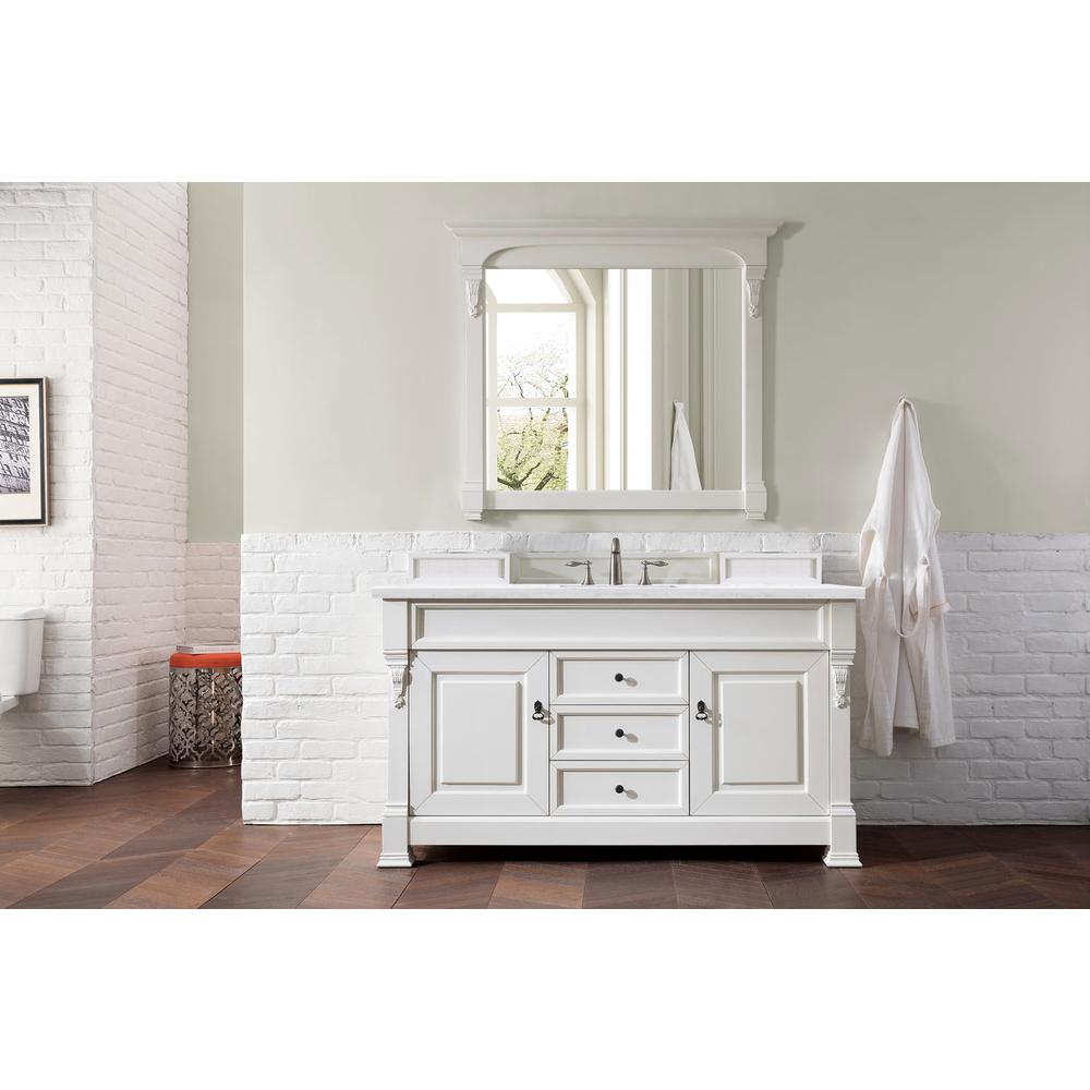 Brookfield 60" Single Vanity, Bright White w/ 3 CM Arctic Fall Solid Surface Top. Picture 2