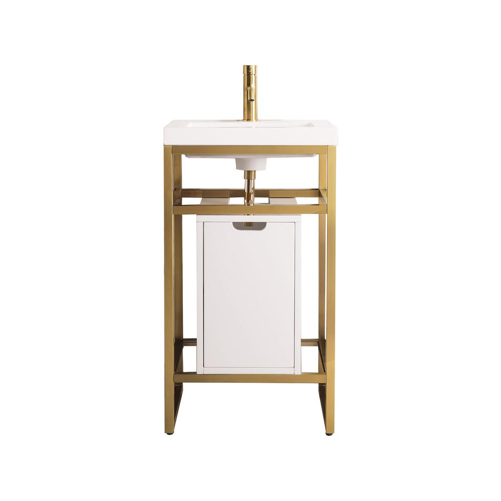 20" Stainless Steel Sink Console, Radiant Gold Storage Cabinet, White Countertop. Picture 1