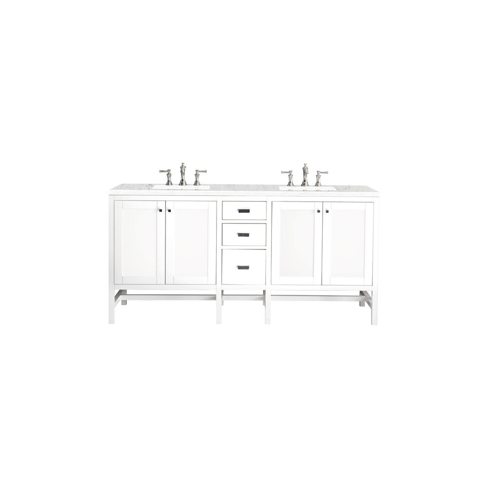 72" Double Vanity Cabinet, Glossy White, Quartz Top. Picture 1