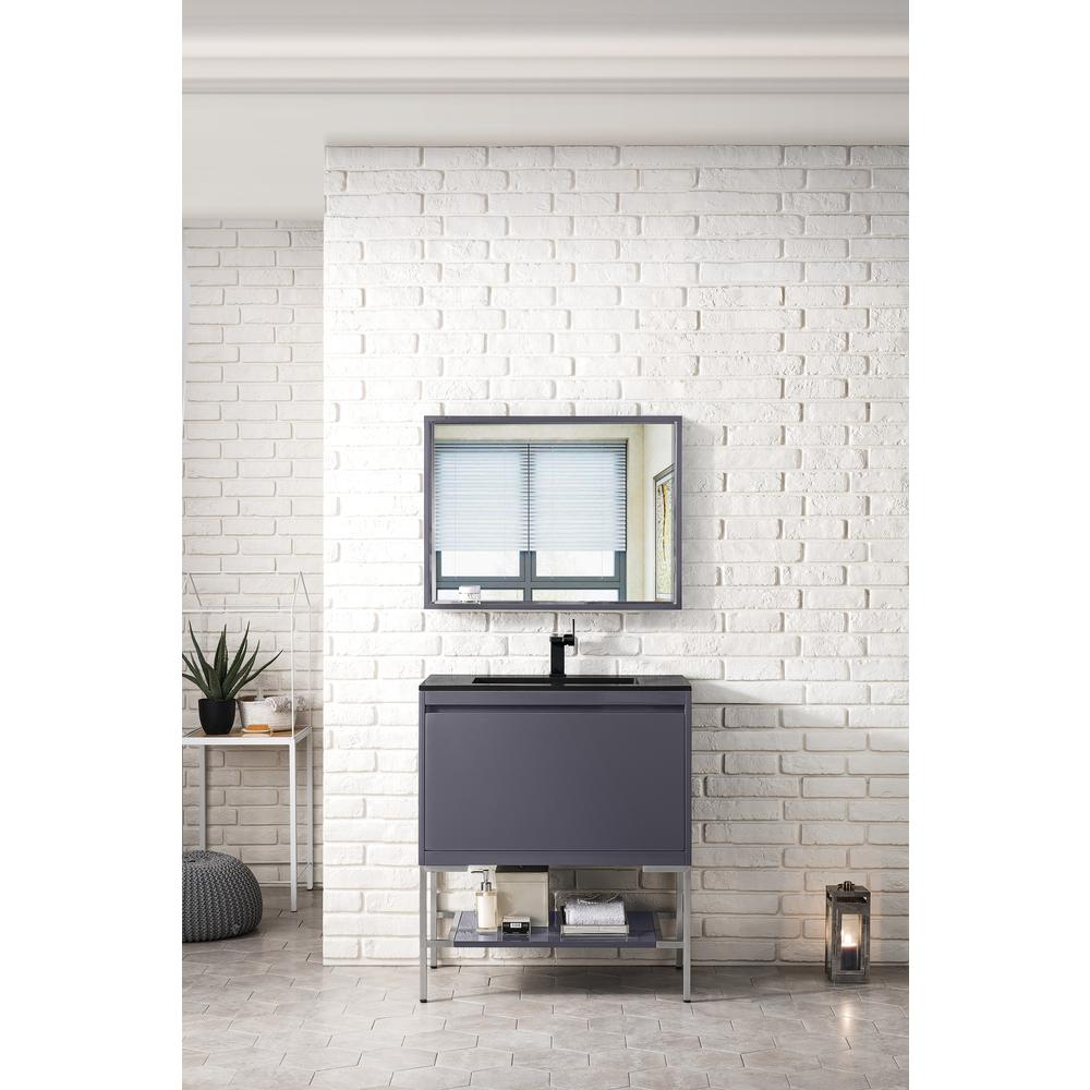 31.5" Single Vanity Cabinet, Modern Grey Glossy, Brushed Nickel Composite Top. Picture 2