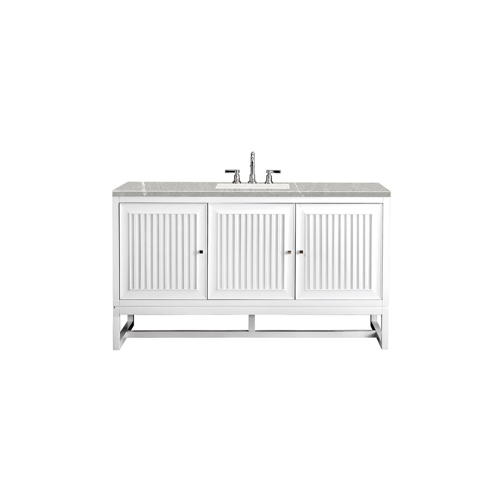 Athens 60" Single Vanity Cabinet , Glossy White, w/ 3 CM Eternal Serena Top. Picture 1