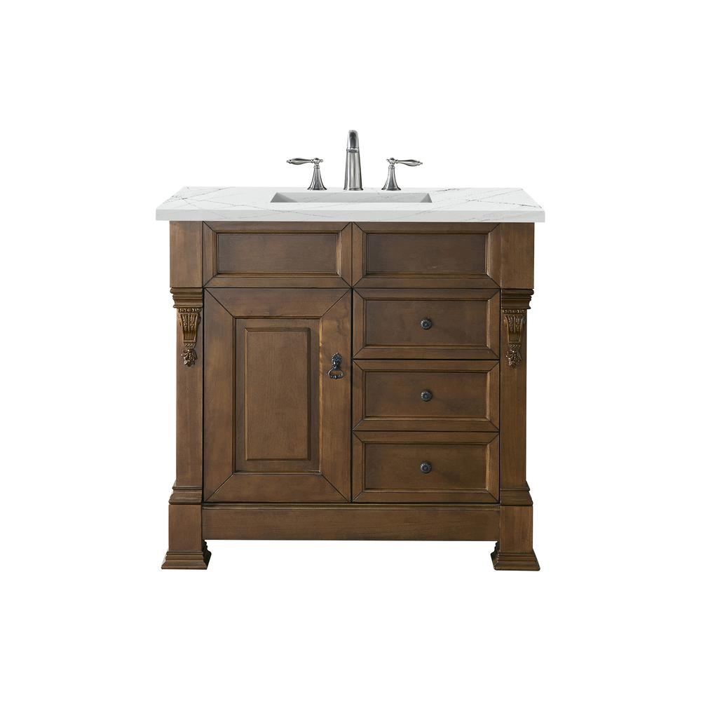 Brookfield 36" Single Vanity, Country Oak w/ 3 CM Ethereal Noctis Quartz Top. Picture 1