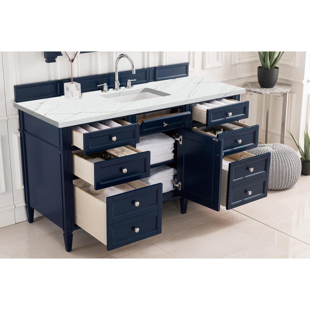 Brittany 60" Victory Blue Single Vanity w/ 3 CM Ethereal Noctis Quartz Top. Picture 4