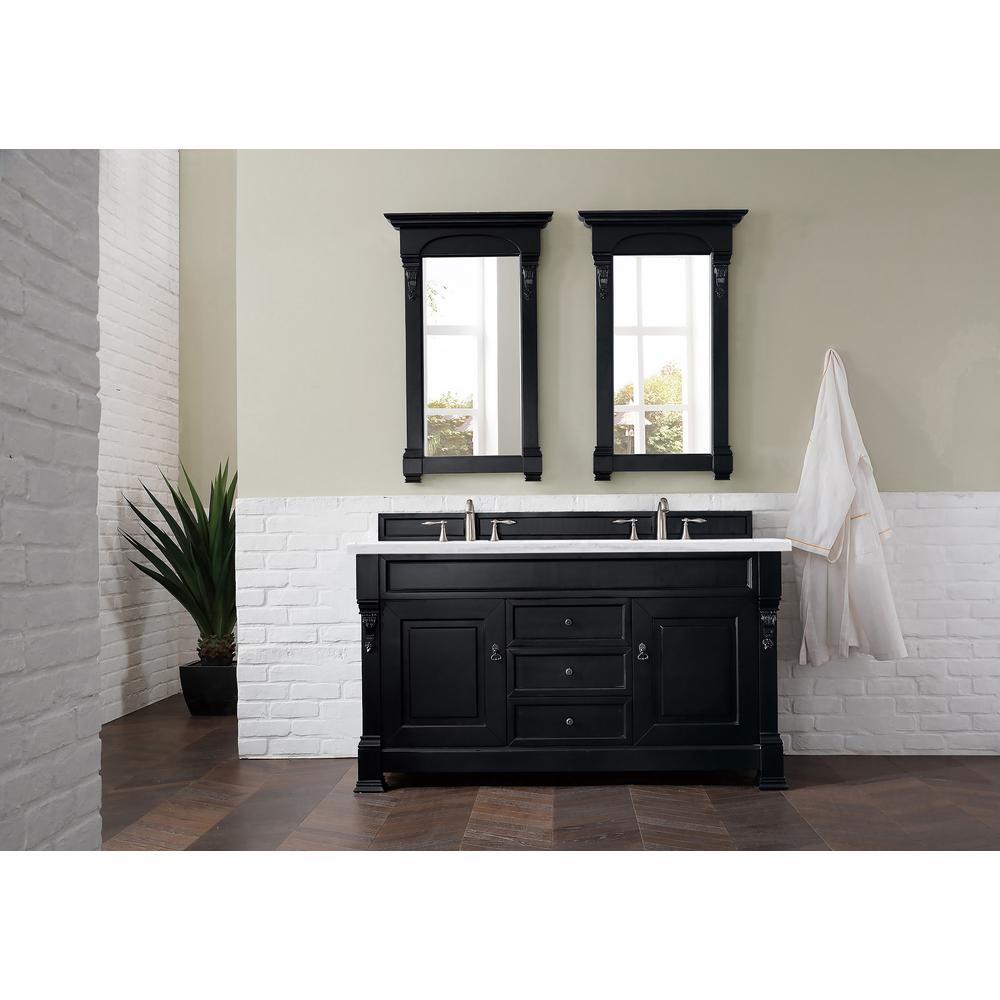 60" Double Vanity, Antique Black w/ 3 CM Arctic Fall Solid Surface Top. Picture 2