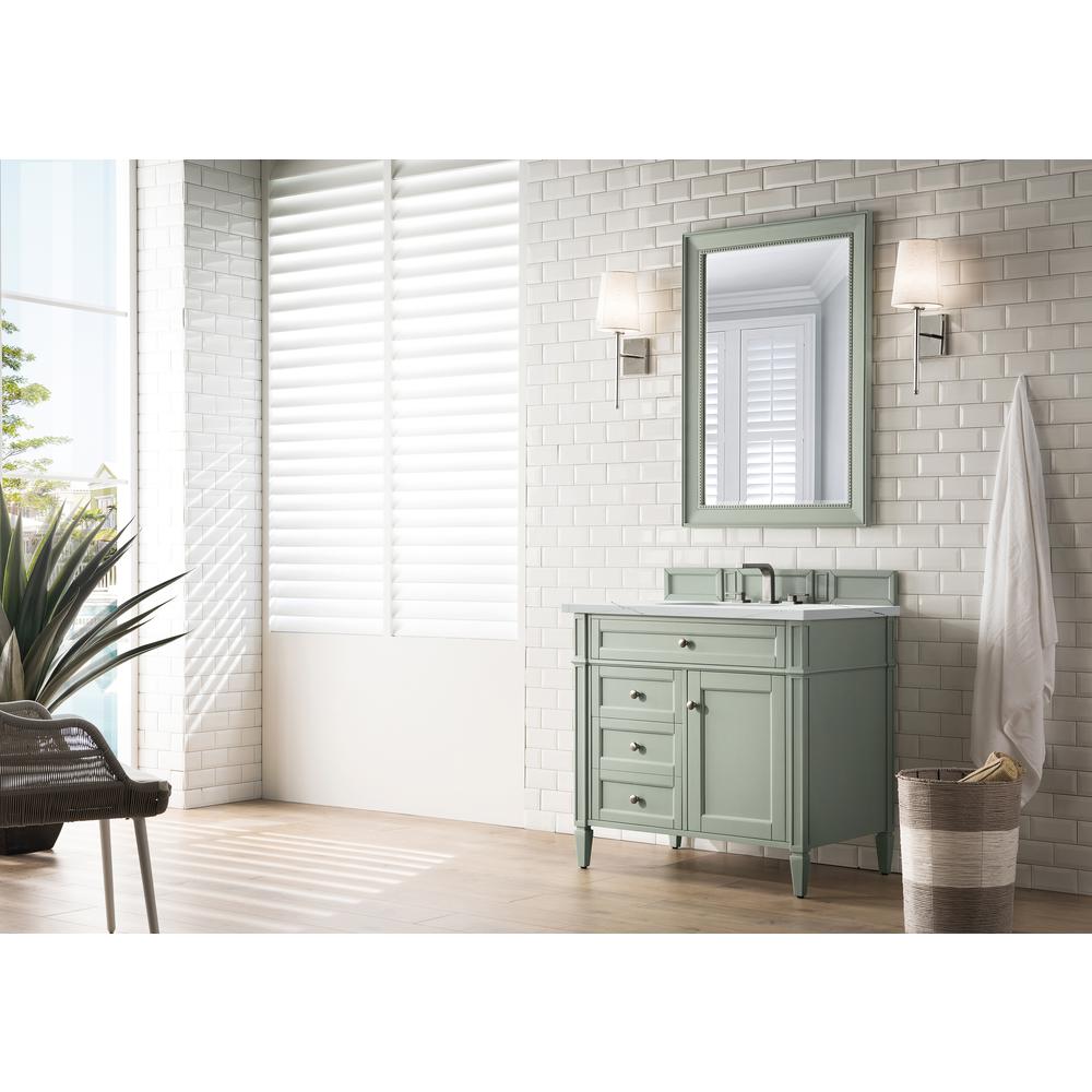 Brittany 36" Sage Green Single Vanity w/ 3 CM Ethereal Noctis Quartz Top. Picture 3
