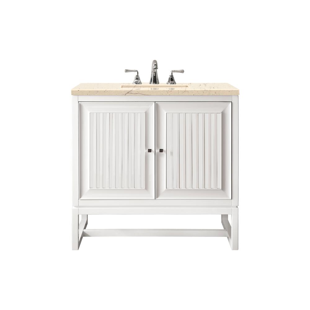 Athens 30" Single Vanity Cabinet, Glossy White, w/ 3 CM Eternal Marfil Top. Picture 1