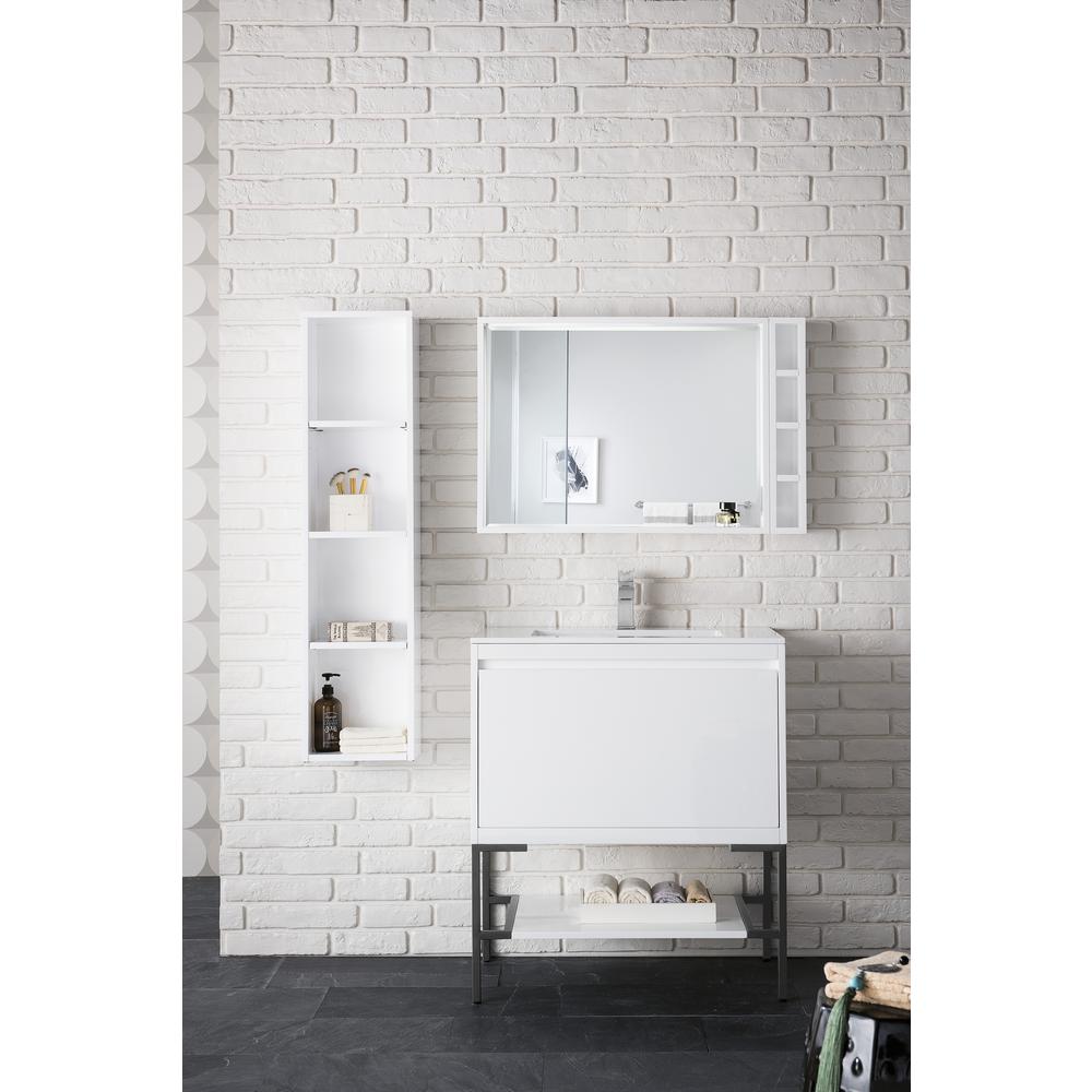 31.5" Single Vanity Cabinet, Glossy White, Matte Black Composite Top. Picture 2