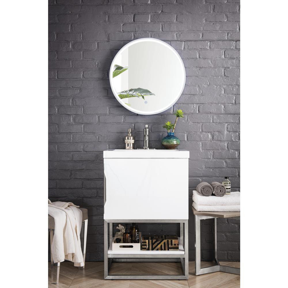 24" Single Vanity, Glossy White, Brushed Nickel Composite Countertop. Picture 2