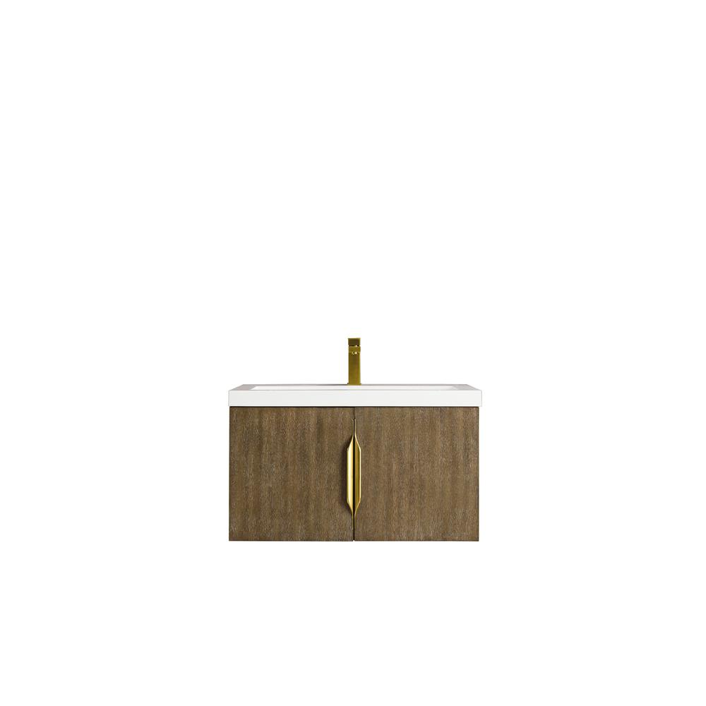 31.5" Single Vanity Cabinet, Latte Oak w/ White Glossy Composite Countertop. Picture 8