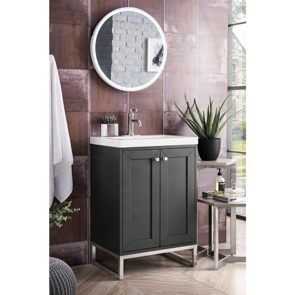 24" Single Vanity Cabinet, Mineral Grey, Brushed Nickel, Composite Countertop. Picture 3