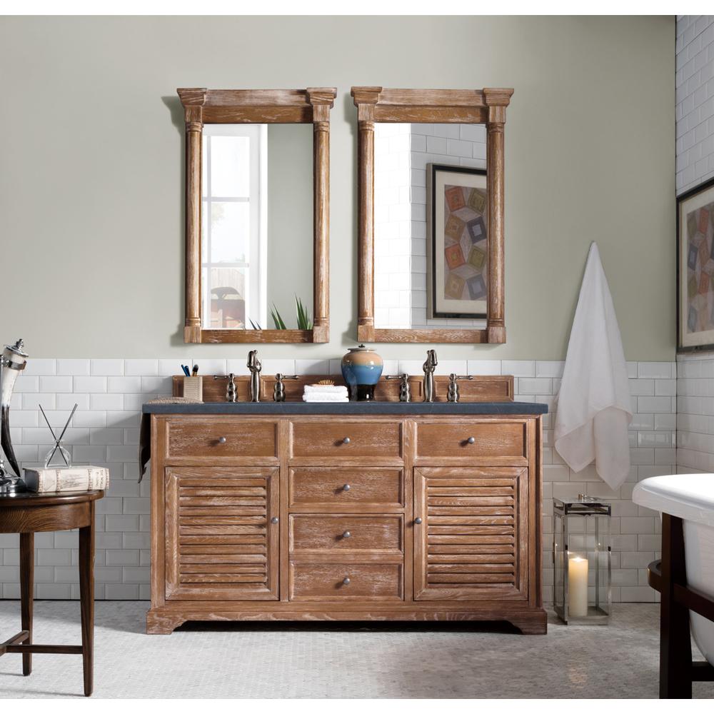 60" Double Vanity Cabinet, Driftwood, w/ 3 CM Charcoal Soapstone Quartz Top. Picture 2