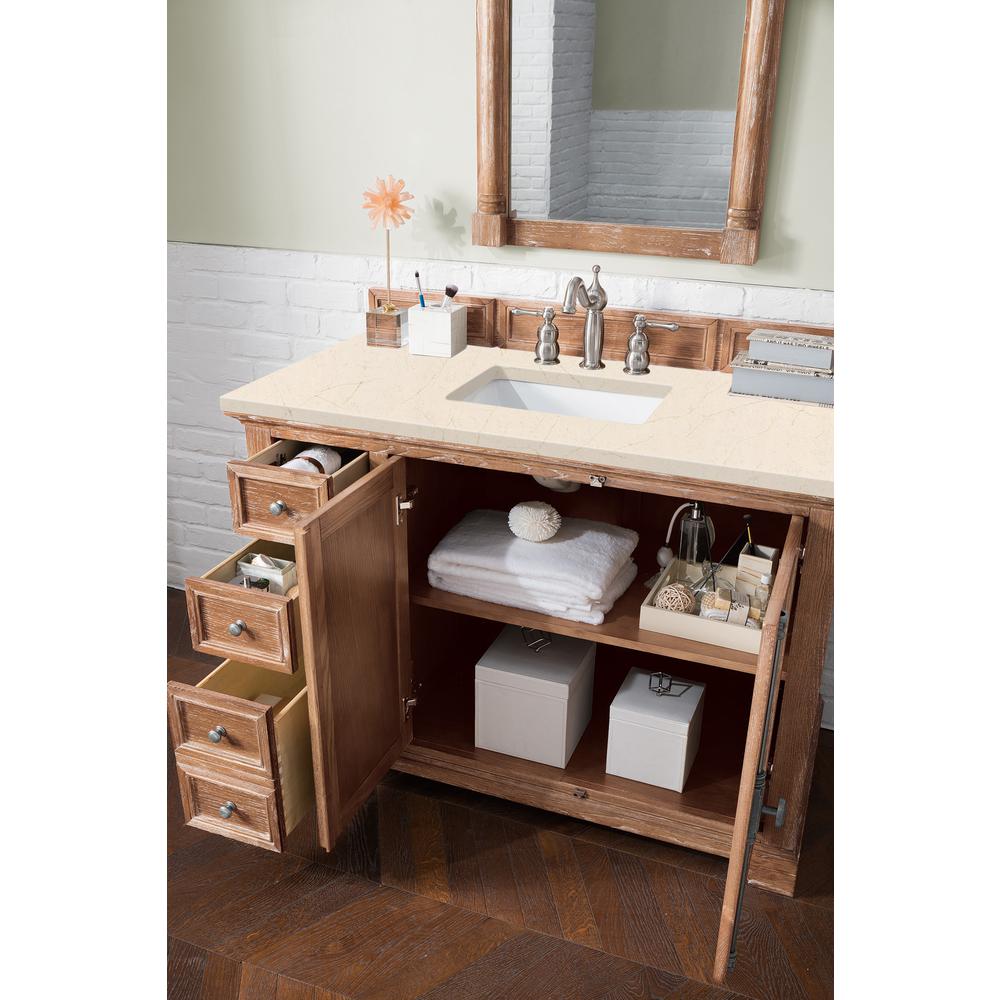 48" Single Vanity Cabinet, Driftwood, w/ 3 CM Eternal Marfil Quartz Top. Picture 4
