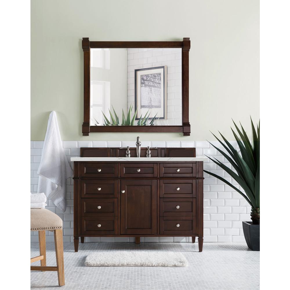 Brittany 48" Burnished Mahogany Single Vanity w/ 3 CM Ethereal Noctis Quartz Top. Picture 2