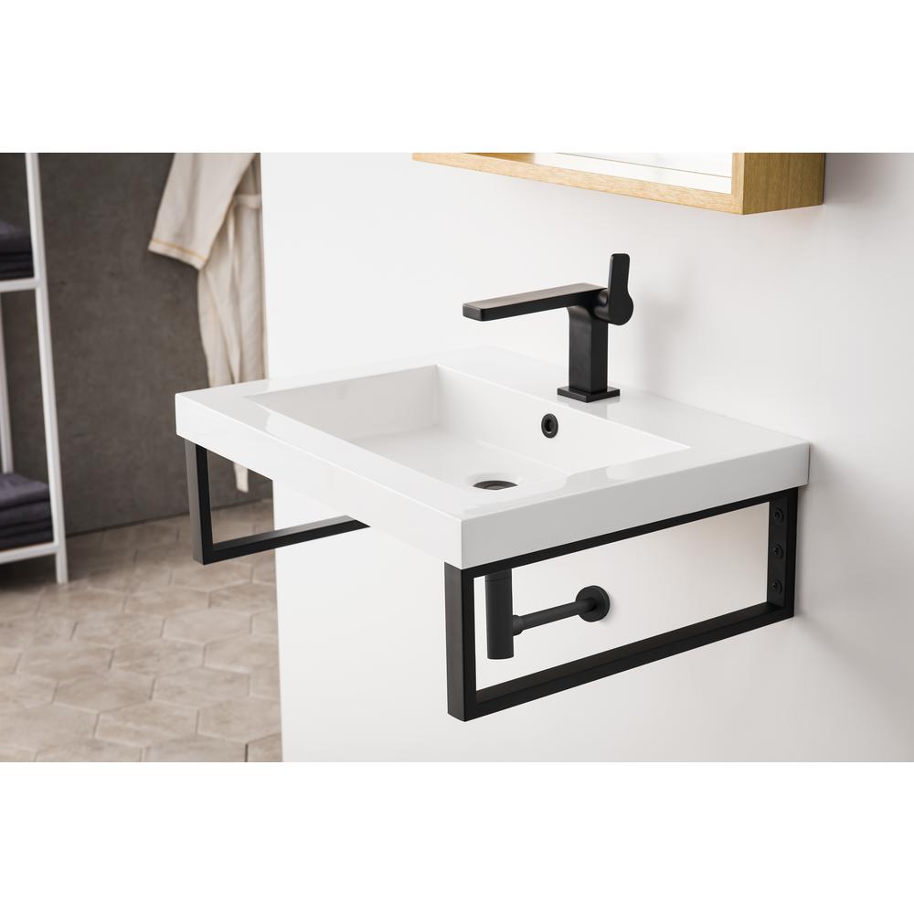 Two 18" Wall Brackets, Matte Black w/23.6" White Glossy Composite Countertop. Picture 4