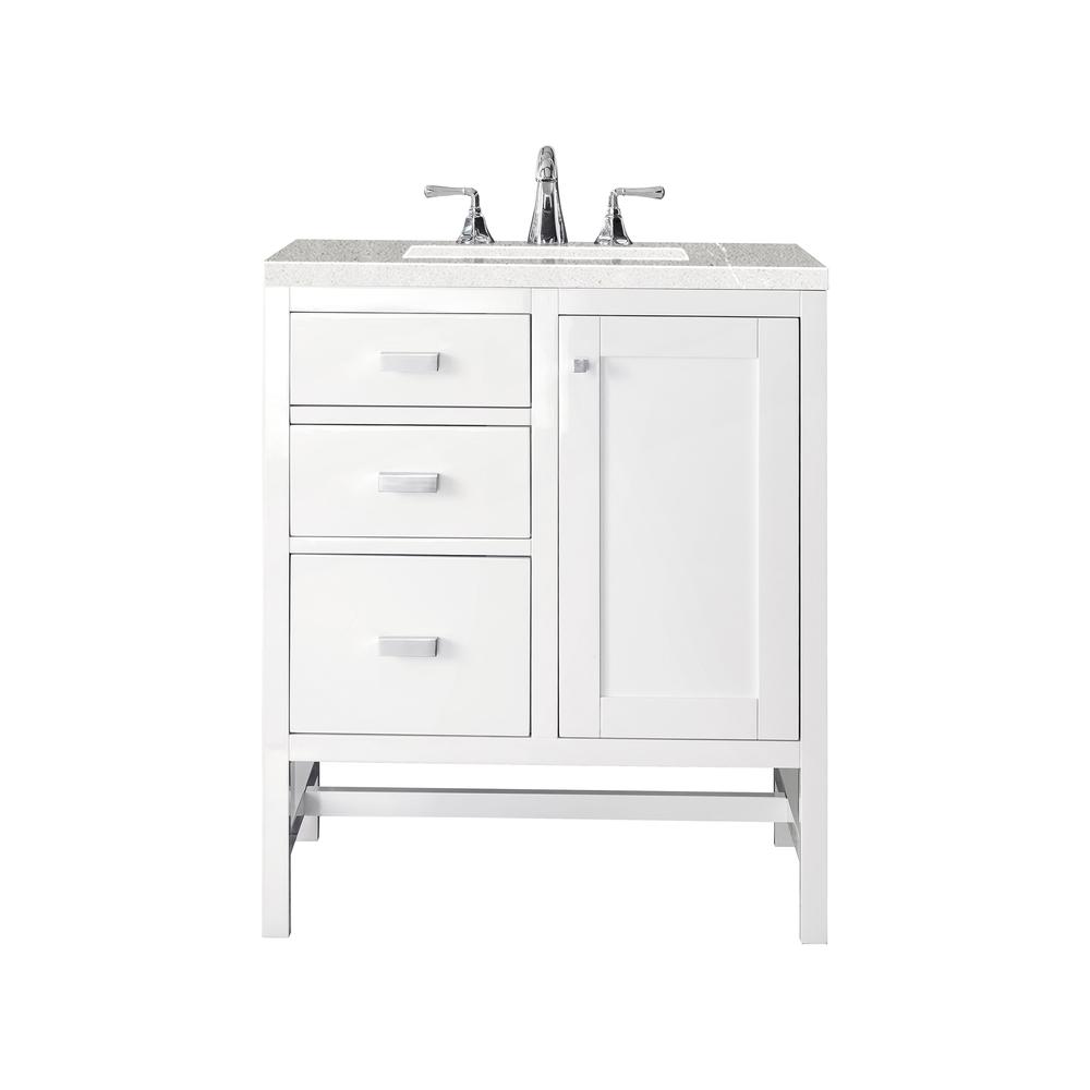 Addison 30" Single Vanity Cabinet, Glossy White, w/ 3 CM Eternal Serena Top. Picture 1