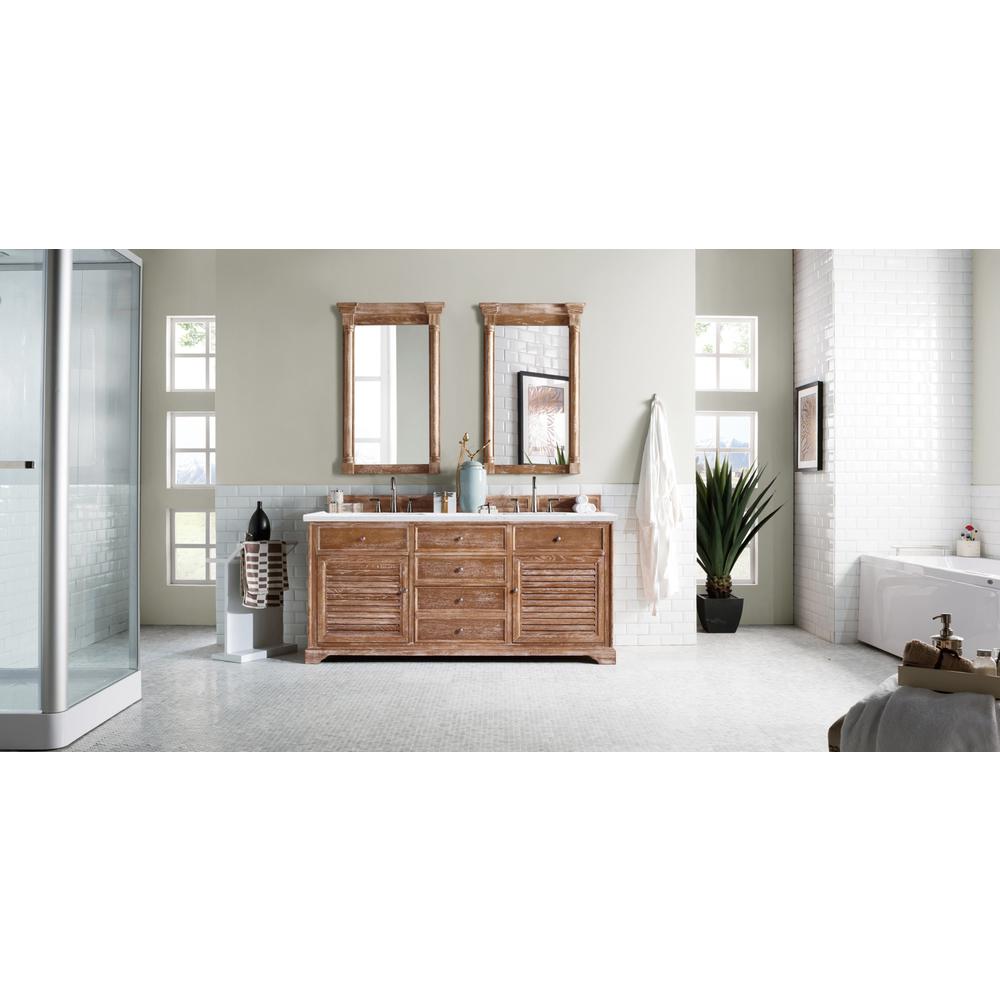 Savannah 72" Driftwood Double Vanity w/ 3 CM Arctic Fall Solid Surface Top. Picture 2