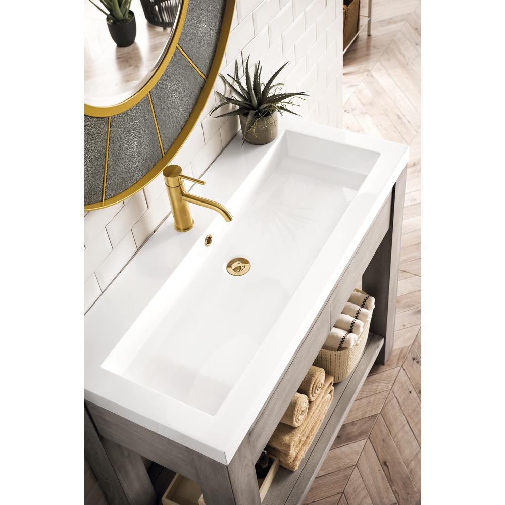 39.5" Wooden Sink Console, Platinum Ash w/ White Glossy Composite Countertop. Picture 7