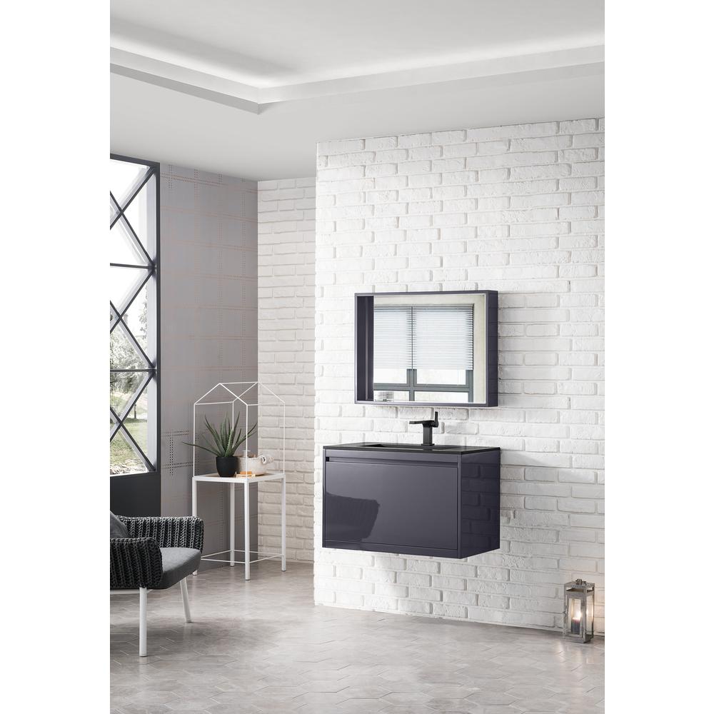 31.5" Single Vanity Cabinet, Modern Grey Glossy w/Charcoal Black Composite Top. Picture 3