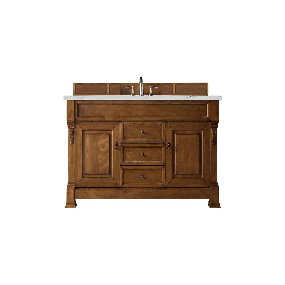 Brookfield 60" Single Vanity, Country Oak w/ 3 CM Ethereal Noctis Quartz Top. Picture 1