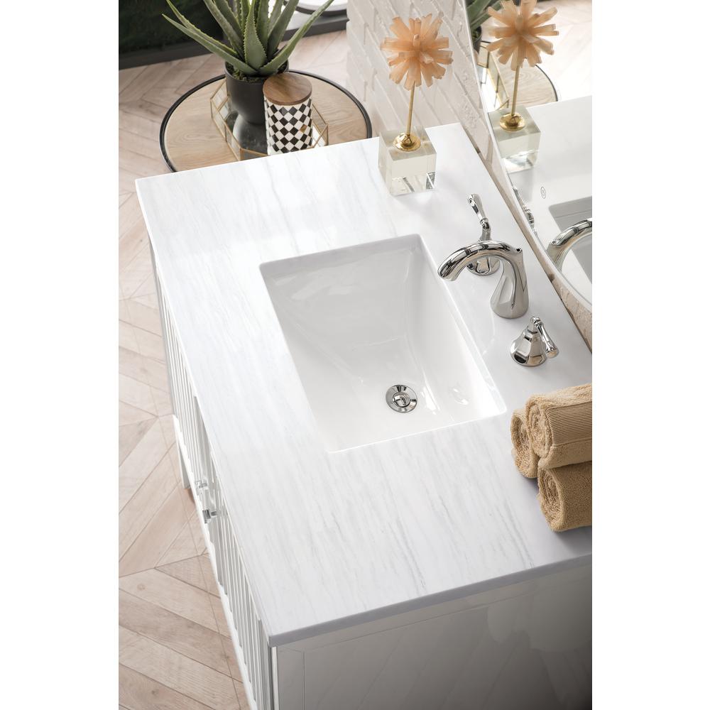 36" Single Vanity Cabinet, Glossy White, w/ Solid Surface Countertop. Picture 3