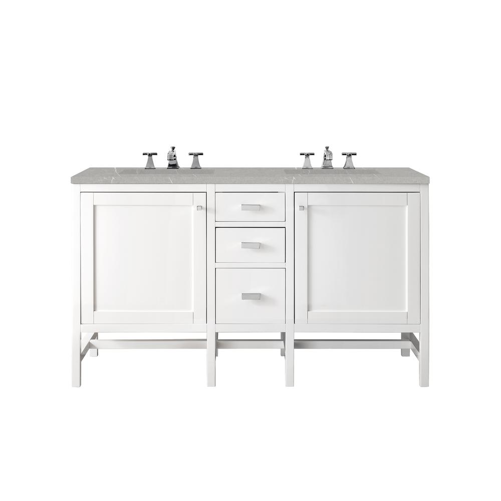 Addison 60" Double Vanity Cabinet, Glossy White, w/ 3 CM Eternal Serena Top. Picture 1