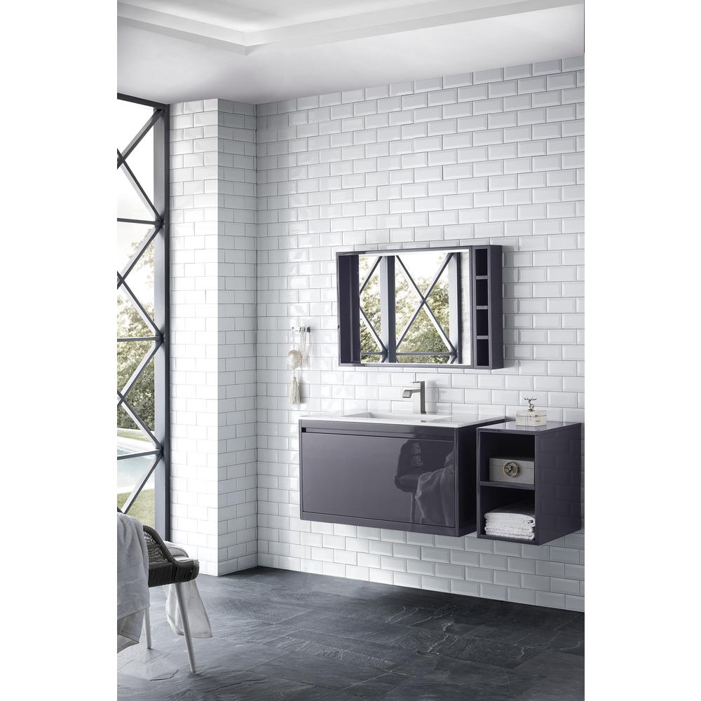 35.4" Single Vanity Cabinet, Modern Grey Glossy w/Glossy White Composite Top. Picture 3