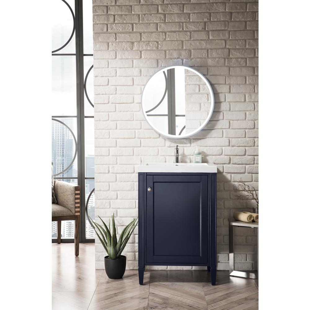 24" Single Vanity Cabinet, Navy Blue w/ White Glossy Composite Countertop. Picture 2