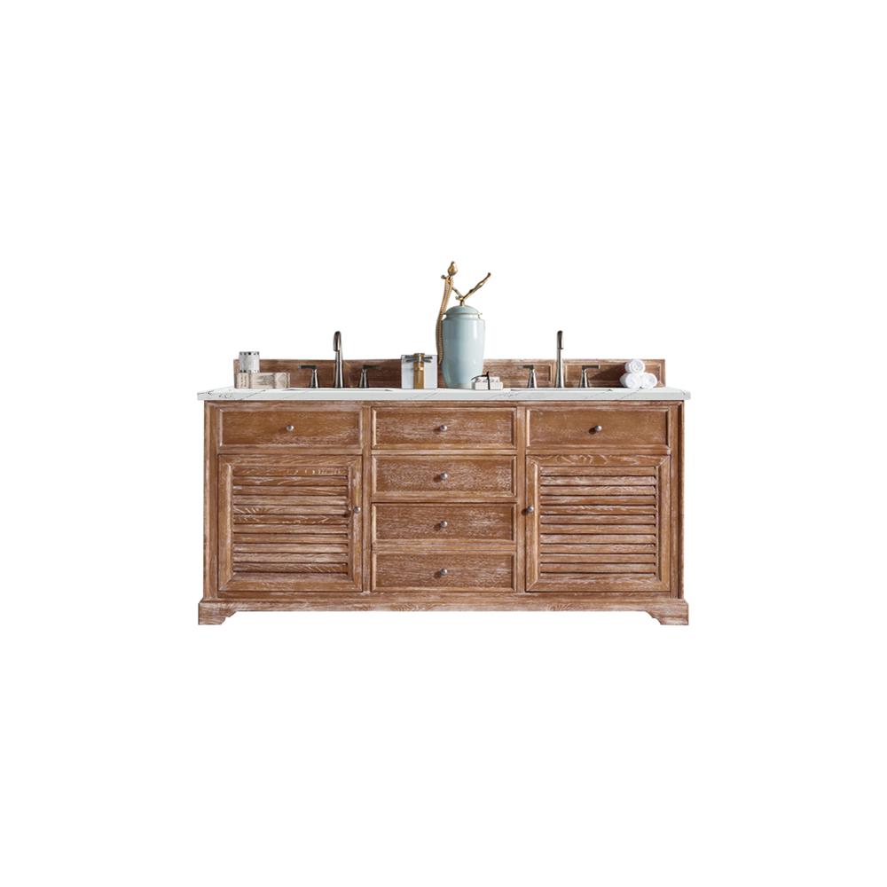 72" Double Vanity Cabinet, Driftwood, w/ 3 CM Ethereal Noctis Quartz Top. Picture 1