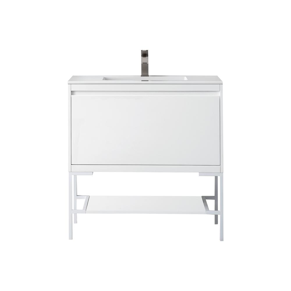 35.4" Single Vanity Cabinet, Glossy White, Glossy White Composite Top. Picture 1