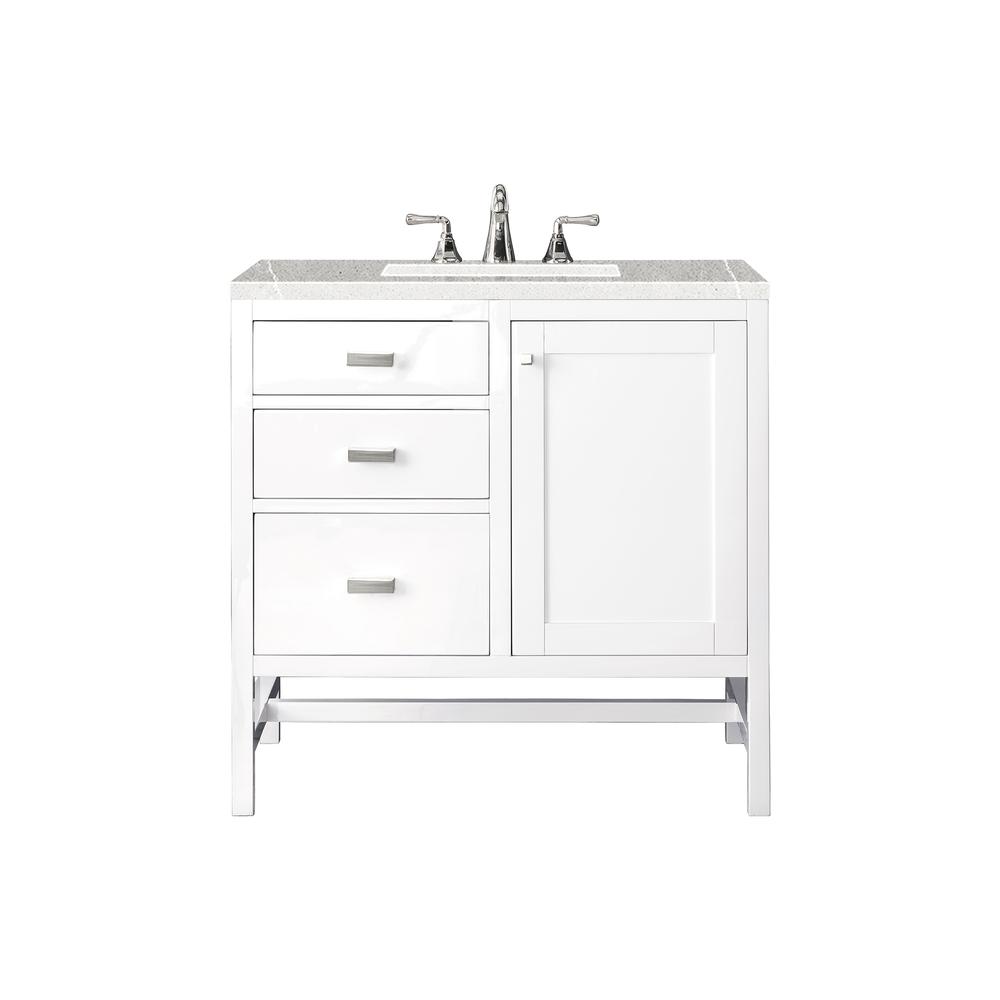Addison 36" Single Vanity Cabinet, Glossy White, w/ 3 CM Eternal Serena Top. Picture 1