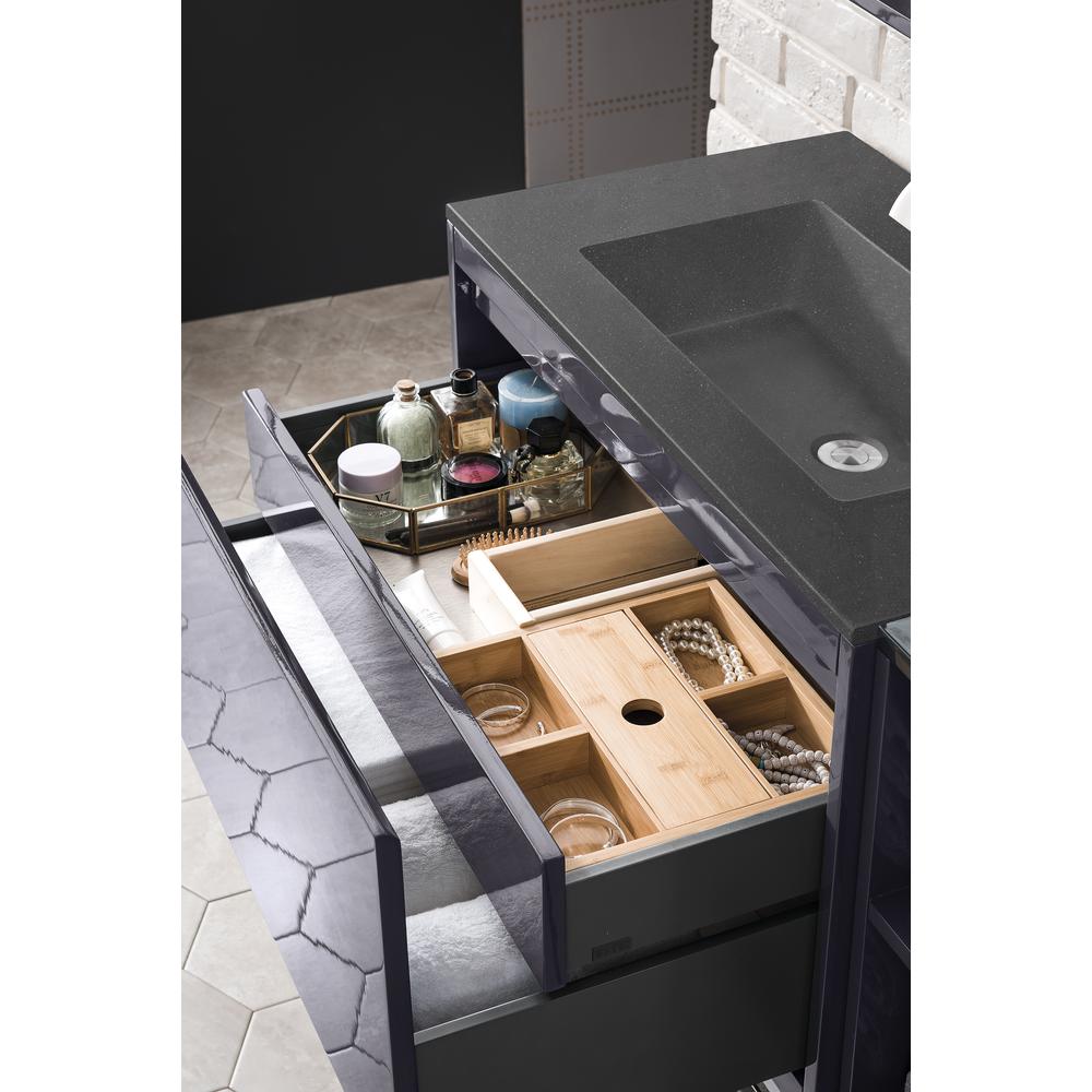 31.5" Single Vanity Cabinet, Modern Grey Glossy w/Charcoal Black Composite Top. Picture 4