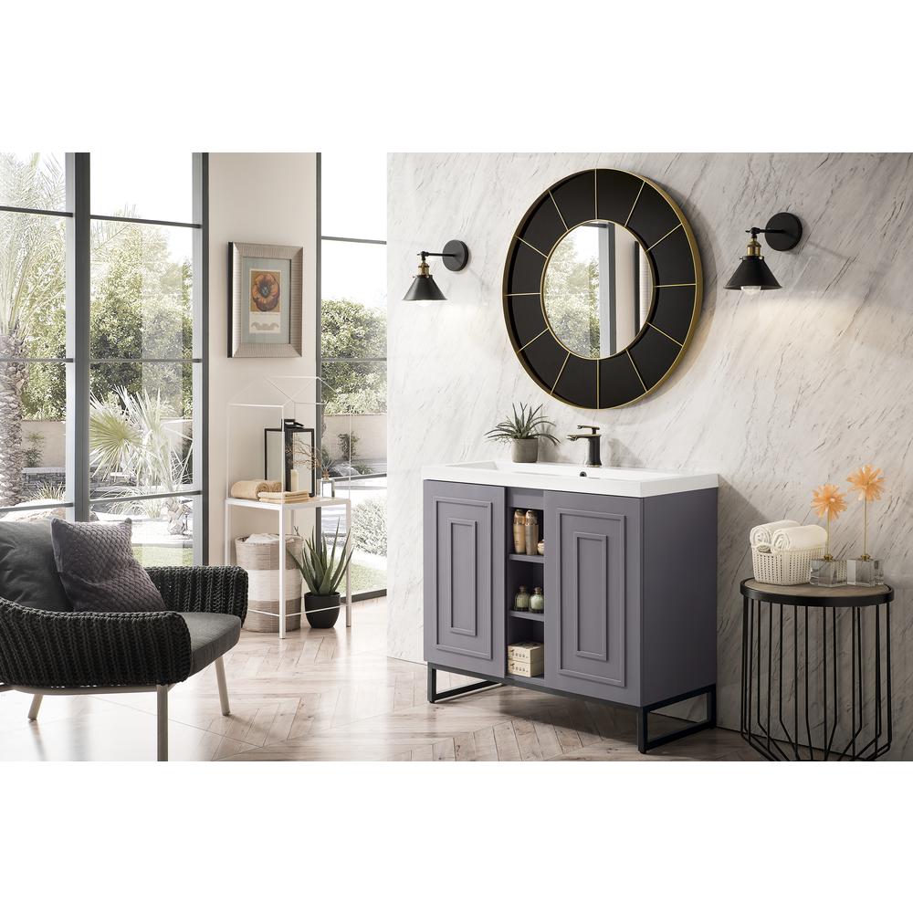 39.5" Single Vanity Cabinet, Grey Smoke, Black w/White Composite Countertop. Picture 3