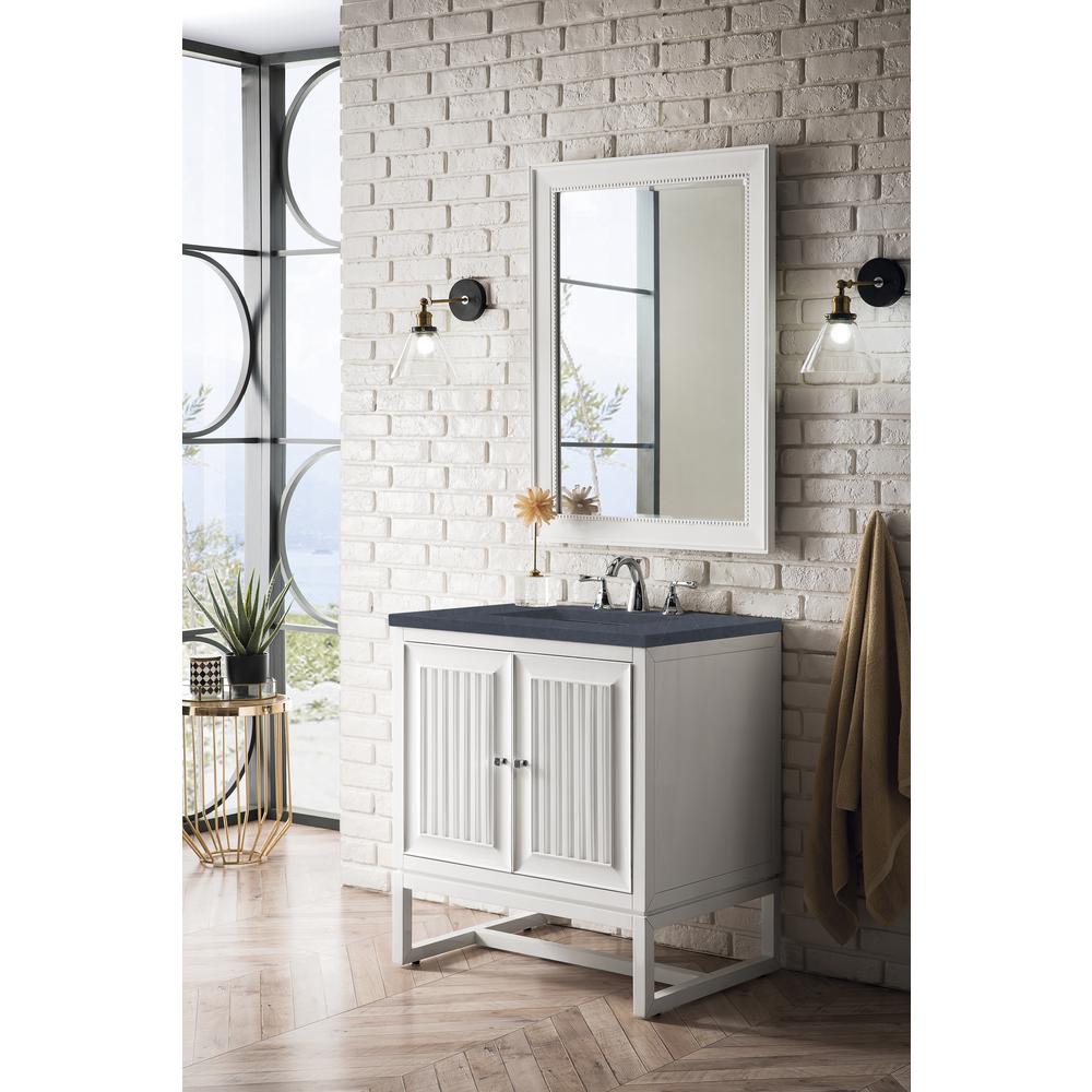 30" Single Vanity Cabinet, Glossy White, w/ 3 CM Charcoal Soapstone Quartz Top. Picture 4