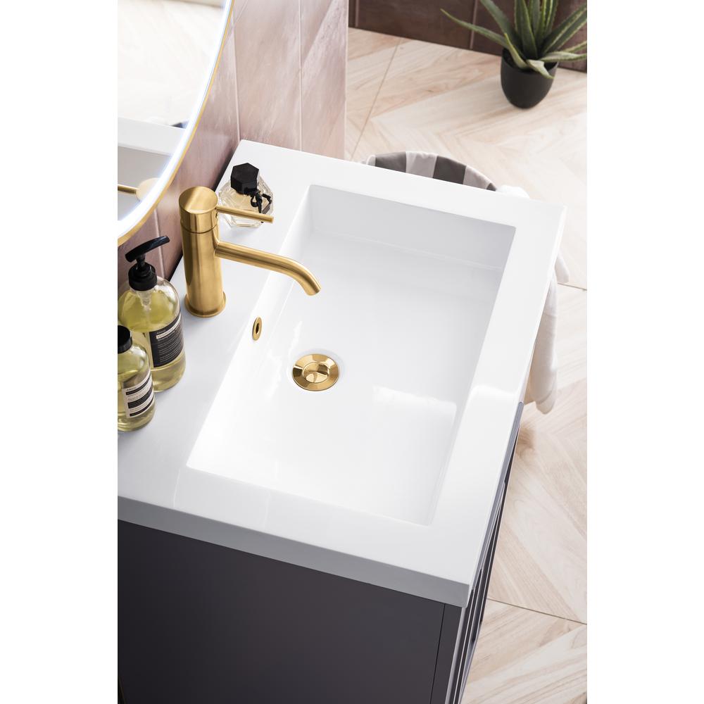 24" Single Vanity Cabinet, Grey Smoke, Radiant Gold w/White Composite Countertop. Picture 5