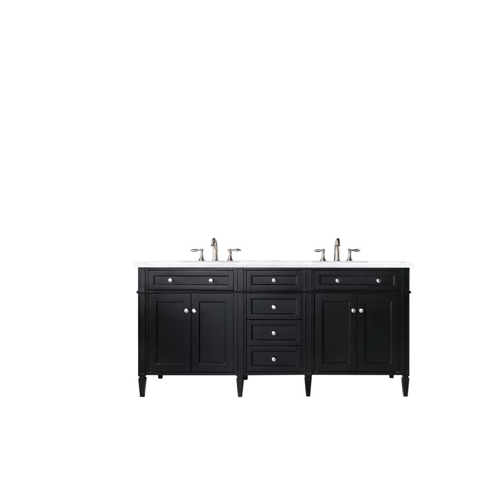 Brittany 72" Black Onyx Double Vanity w/ 3 CM Arctic Fall Solid Surface Top. Picture 1