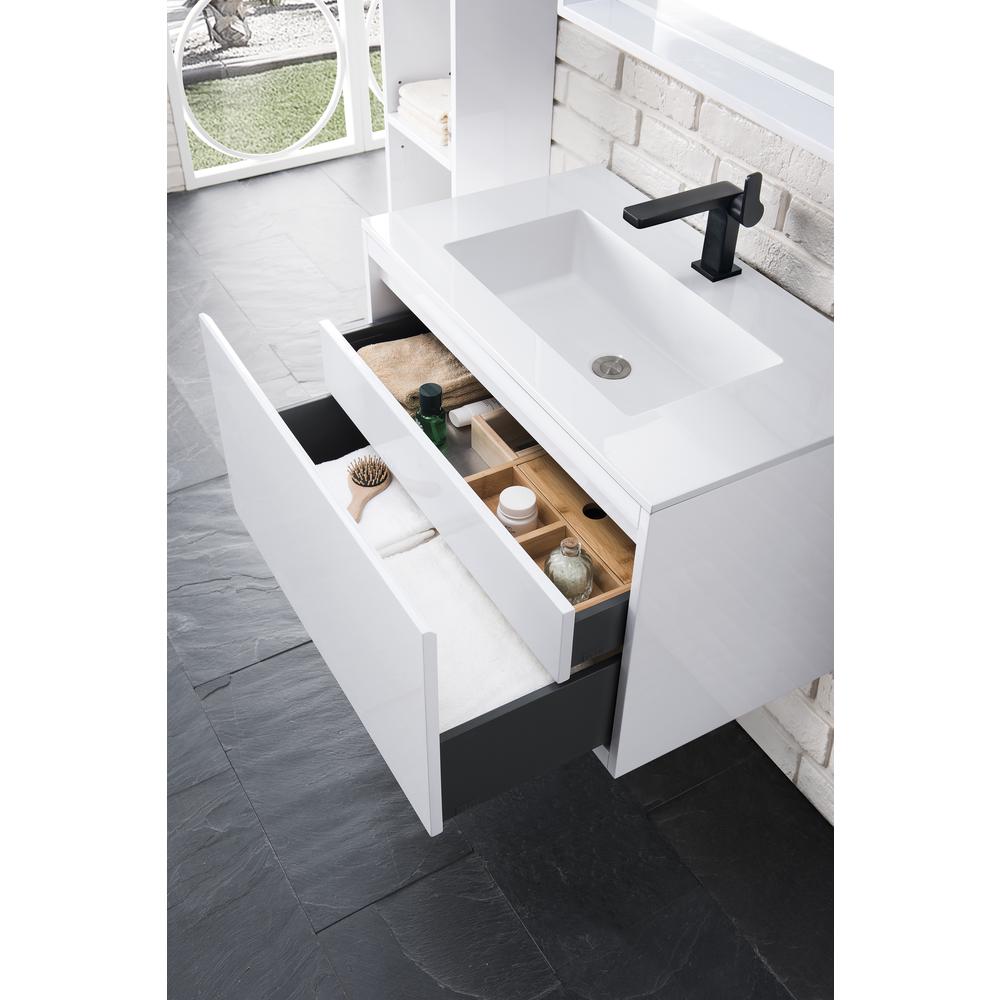 Milan 31.5" Single Vanity Cabinet, Glossy White w/Glossy White Composite Top. Picture 4