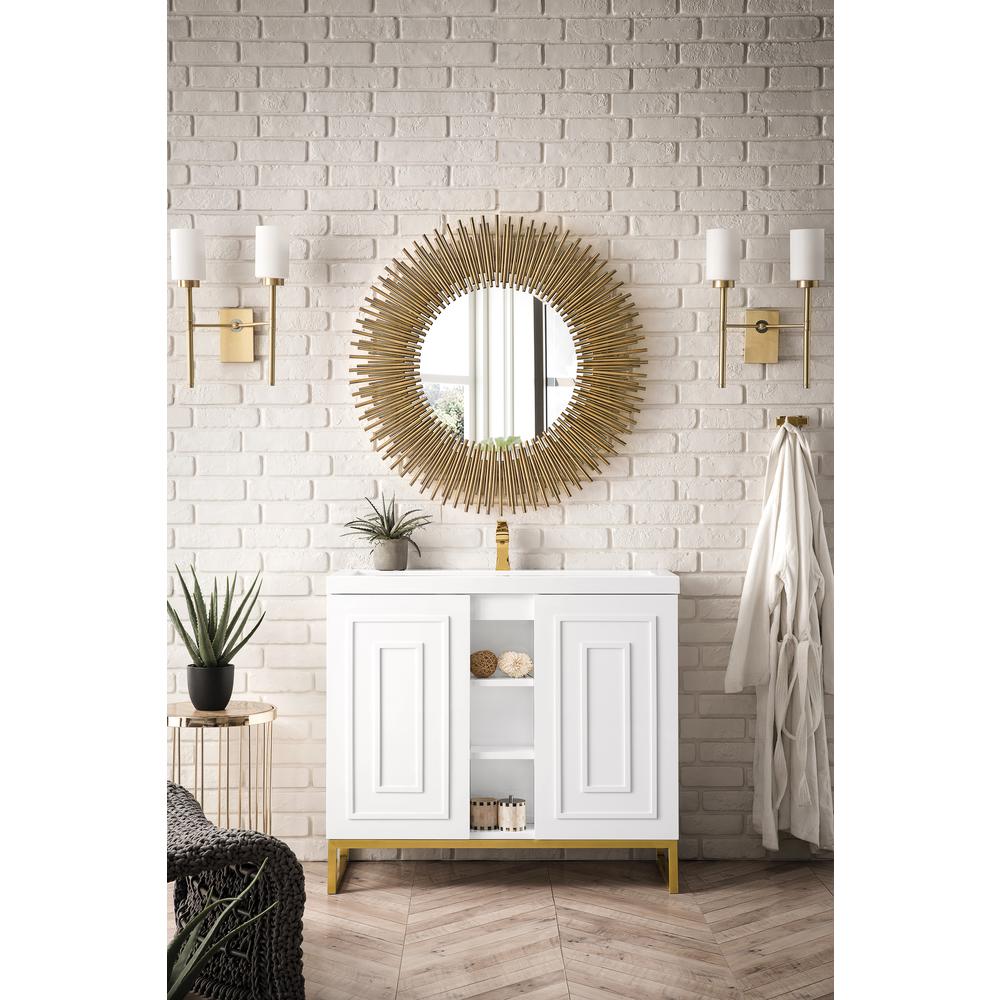 39.5" Single Vanity Cabinet, White, Radiant Gold w/White Composite Countertop. Picture 2