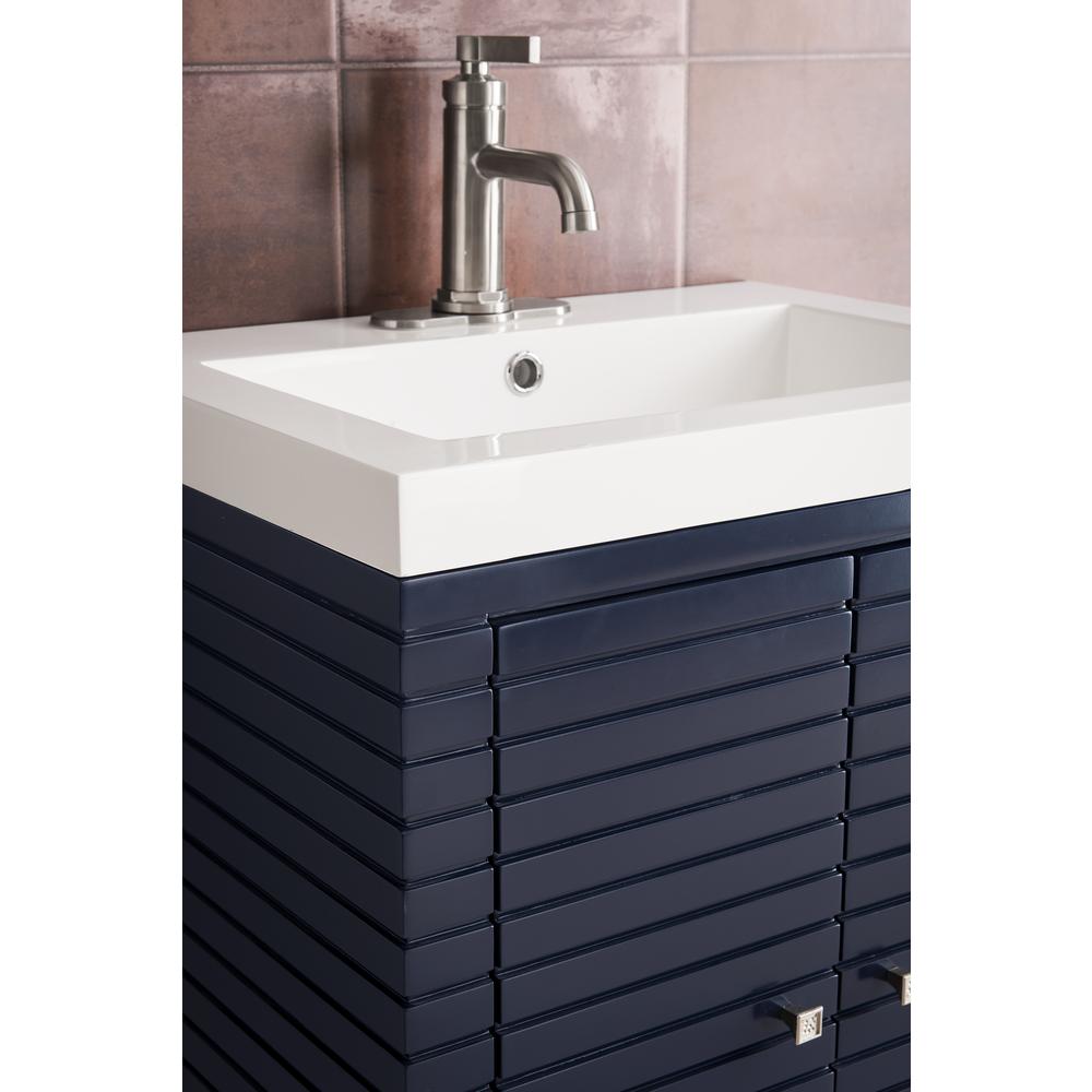 Linden 24" Single Vanity Cabinet, Navy Blue w/ White Glossy Composite Countertop. Picture 8