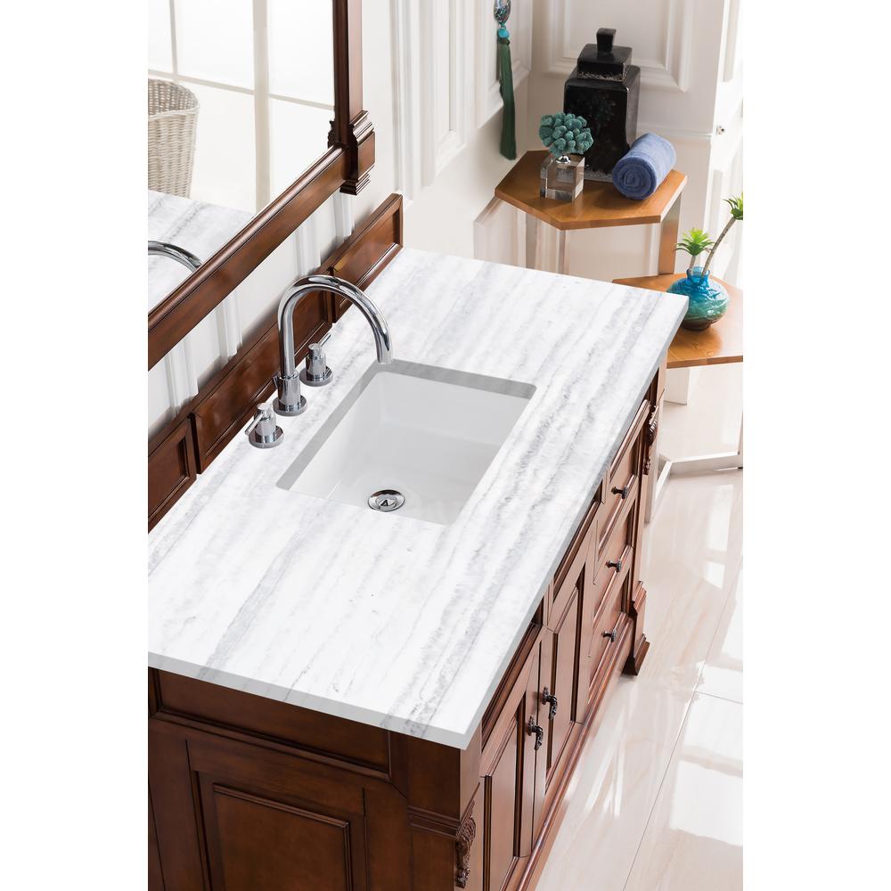 Brookfield 48" Single Vanity, Warm Cherry w/ 3 CM Arctic Fall Solid Surface Top. Picture 3