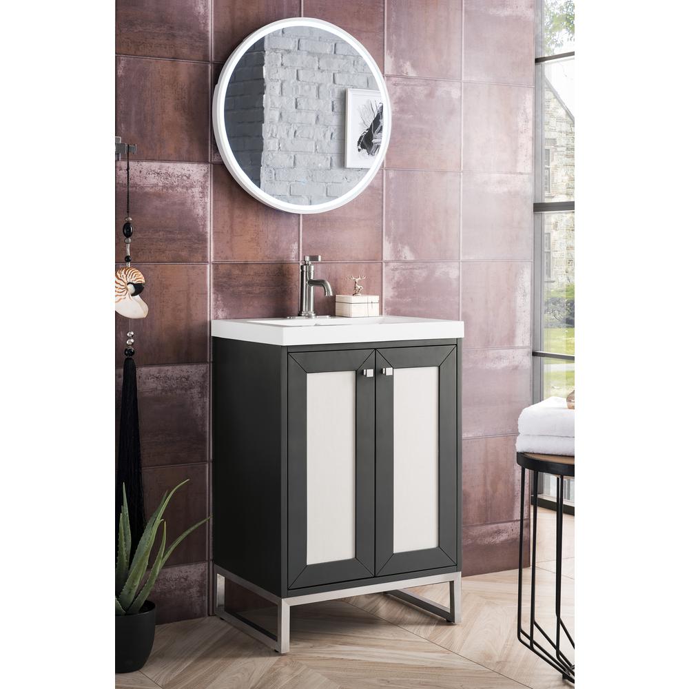 24" Single Vanity Cabinet, Mineral Grey, Brushed Nickel, Composite Countertop. Picture 6